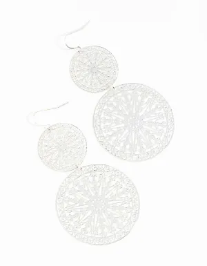 Silver Filigree Statement Disc Drop Earrings