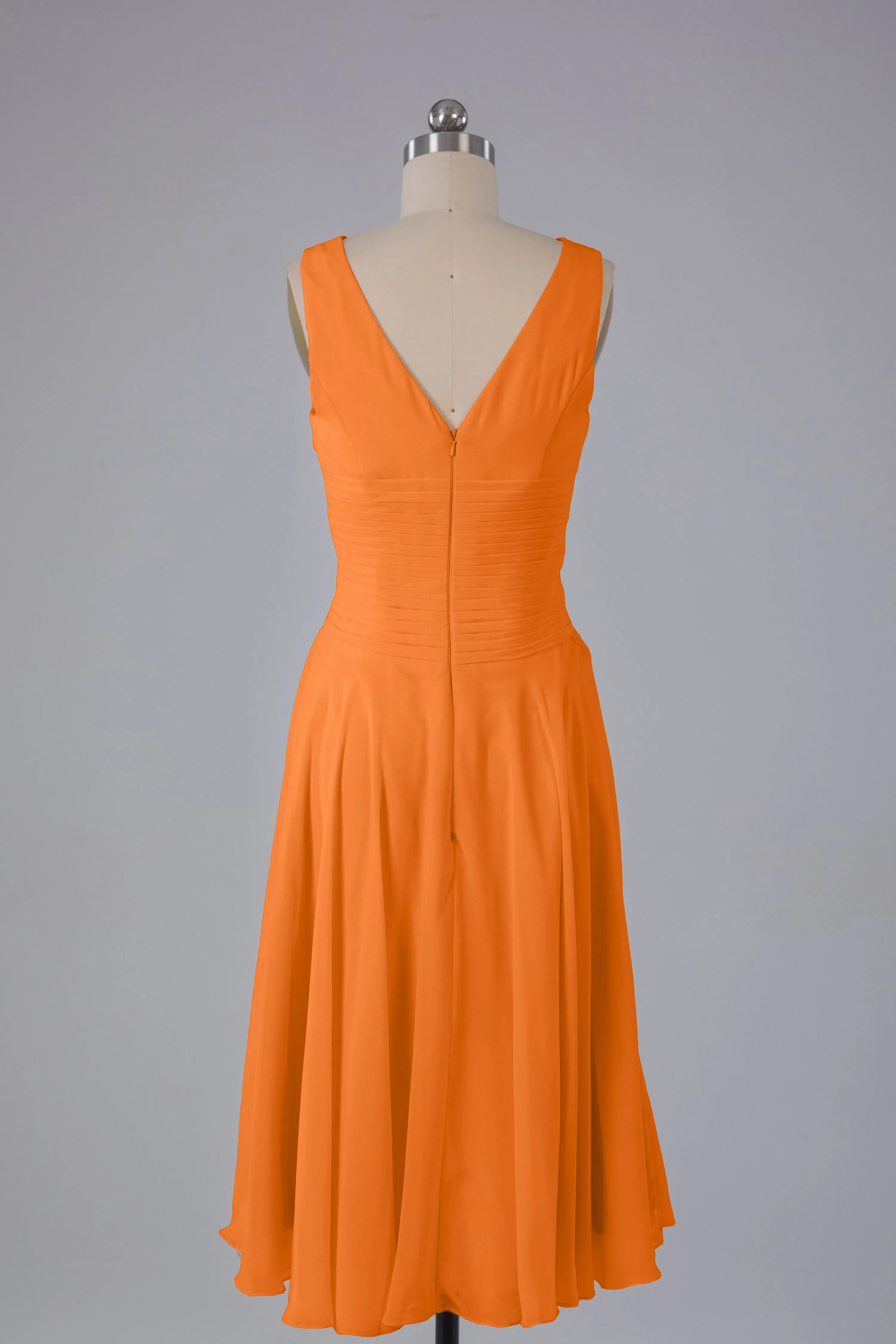 Simple V Neck Knee Length Bridesmaid Dresses with Pearls