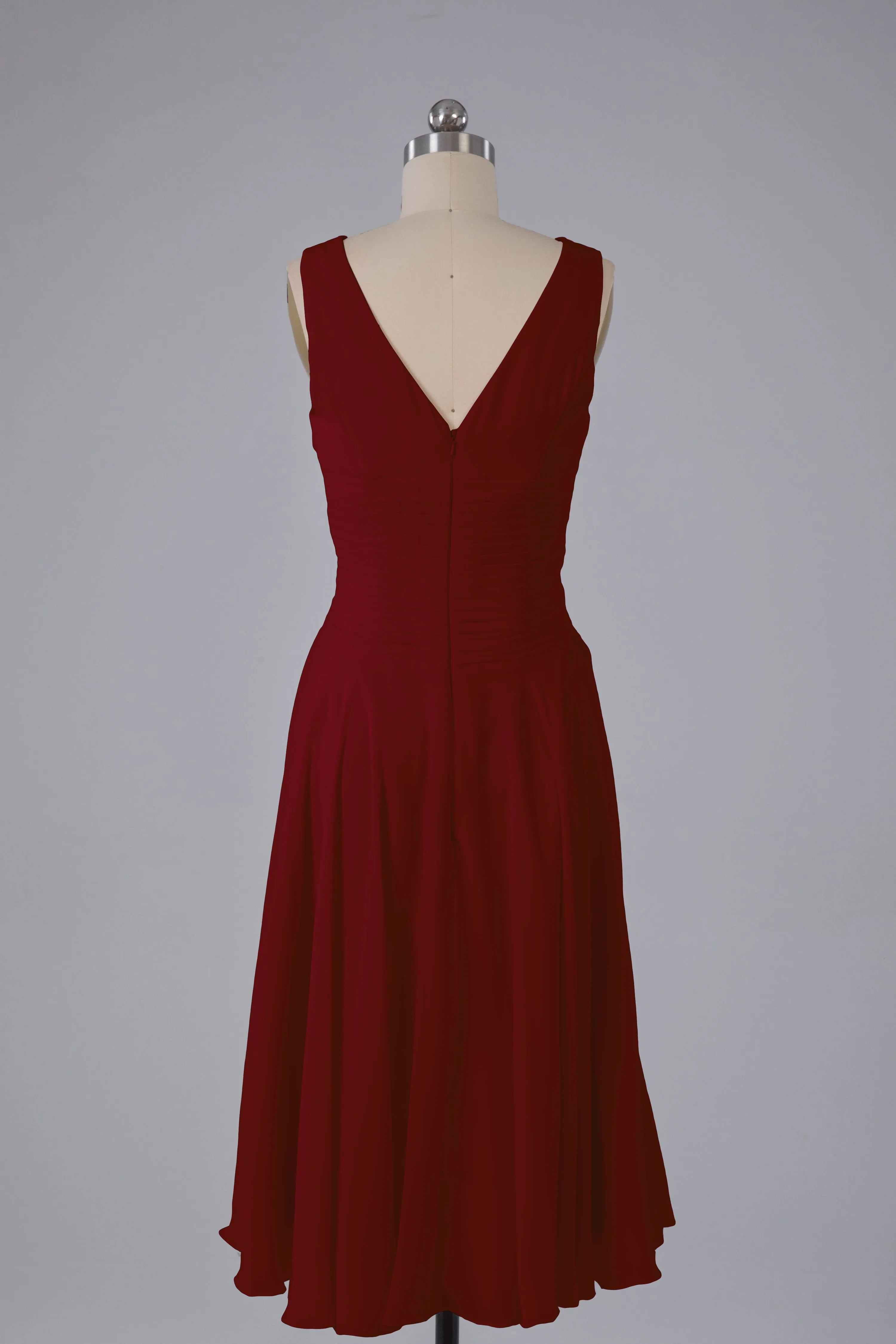 Simple V Neck Knee Length Bridesmaid Dresses with Pearls