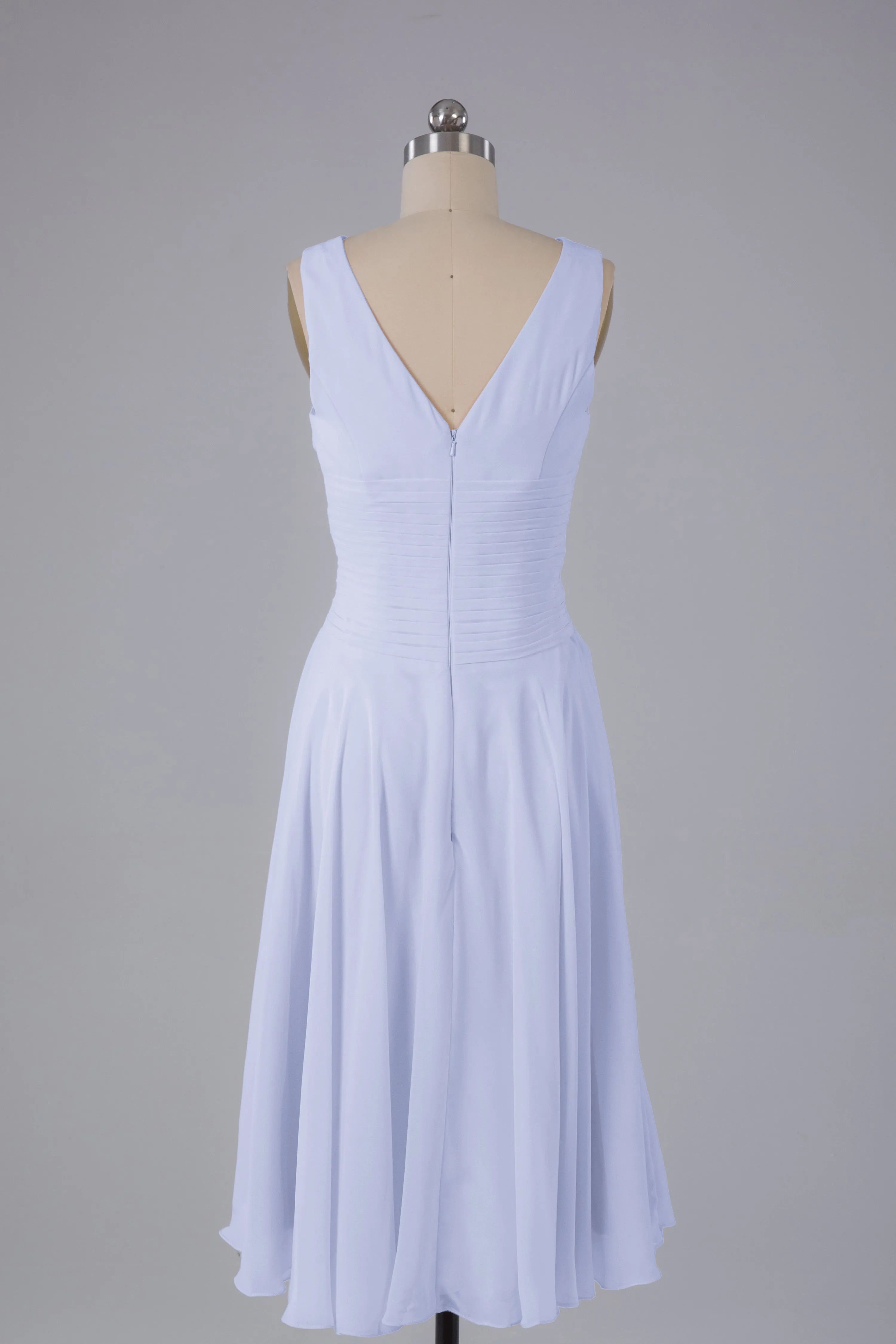 Simple V Neck Knee Length Bridesmaid Dresses with Pearls