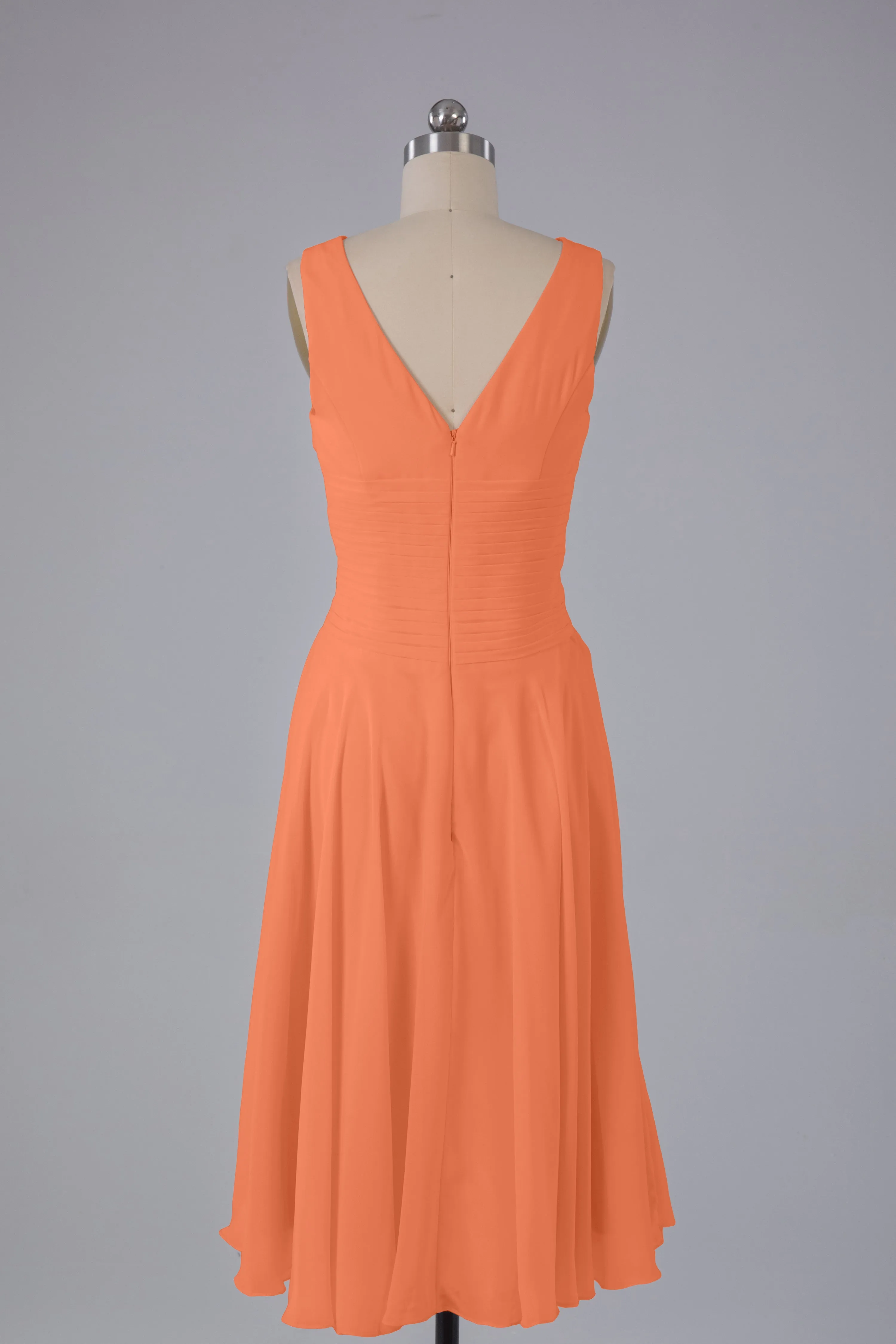 Simple V Neck Knee Length Bridesmaid Dresses with Pearls