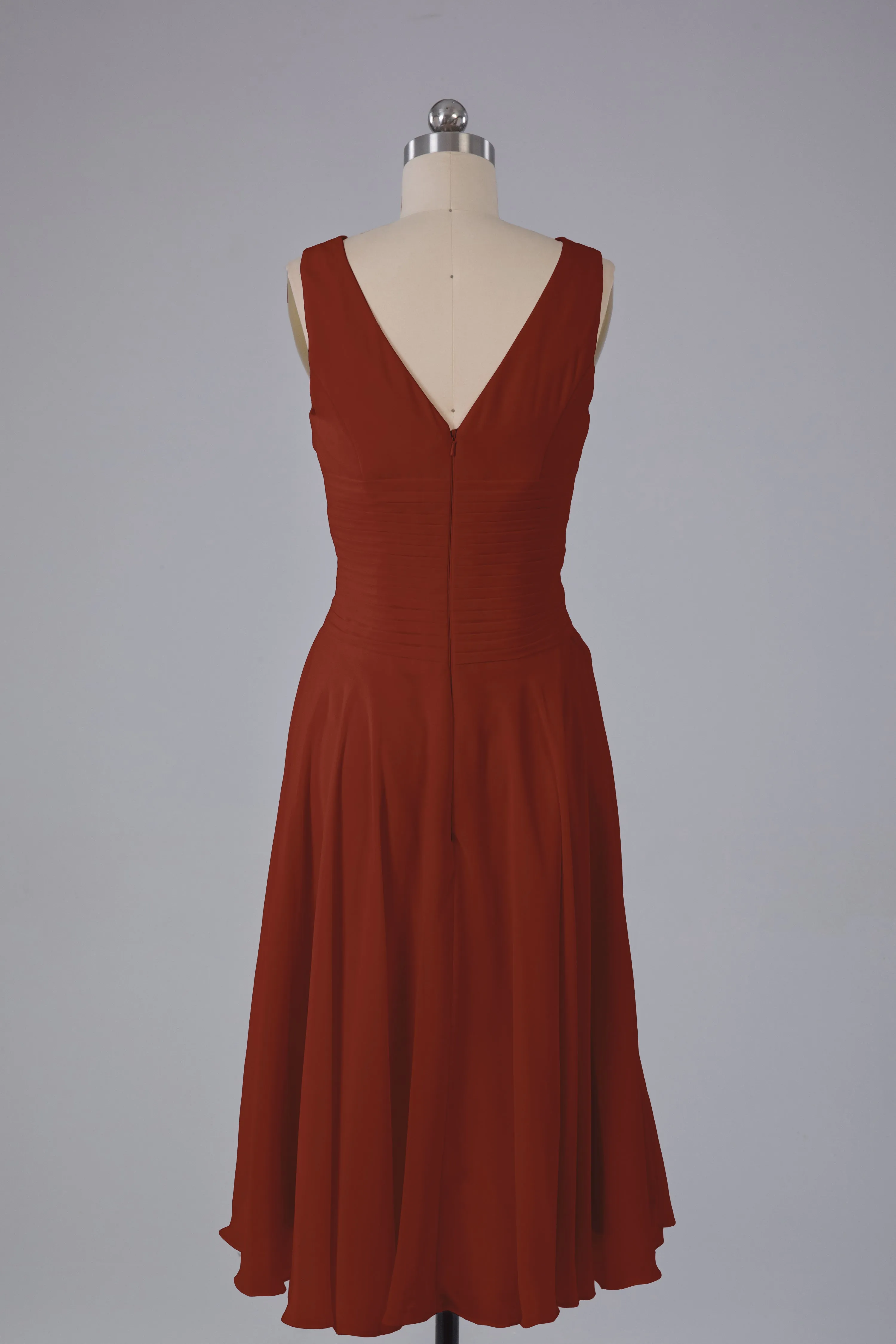 Simple V Neck Knee Length Bridesmaid Dresses with Pearls