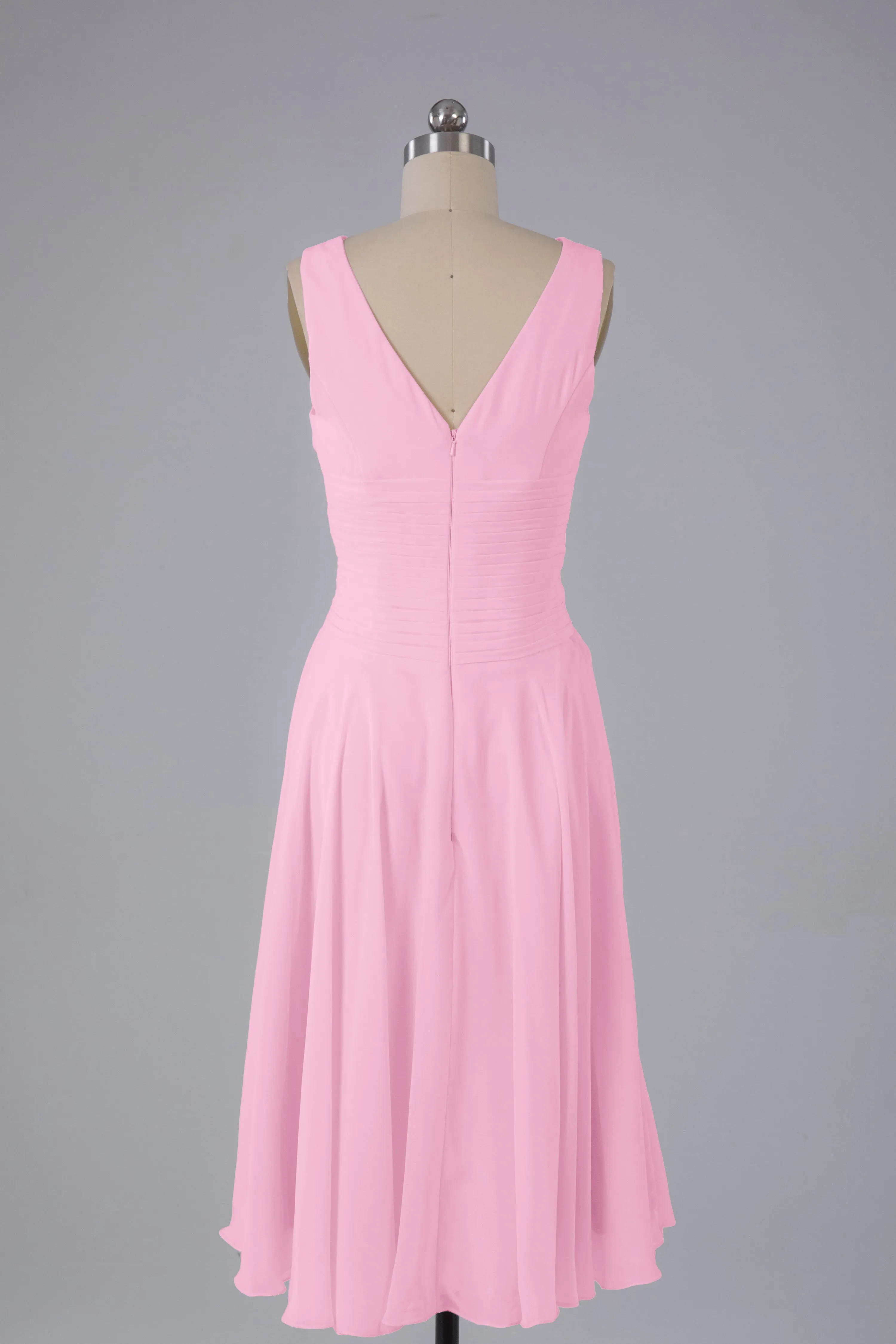 Simple V Neck Knee Length Bridesmaid Dresses with Pearls