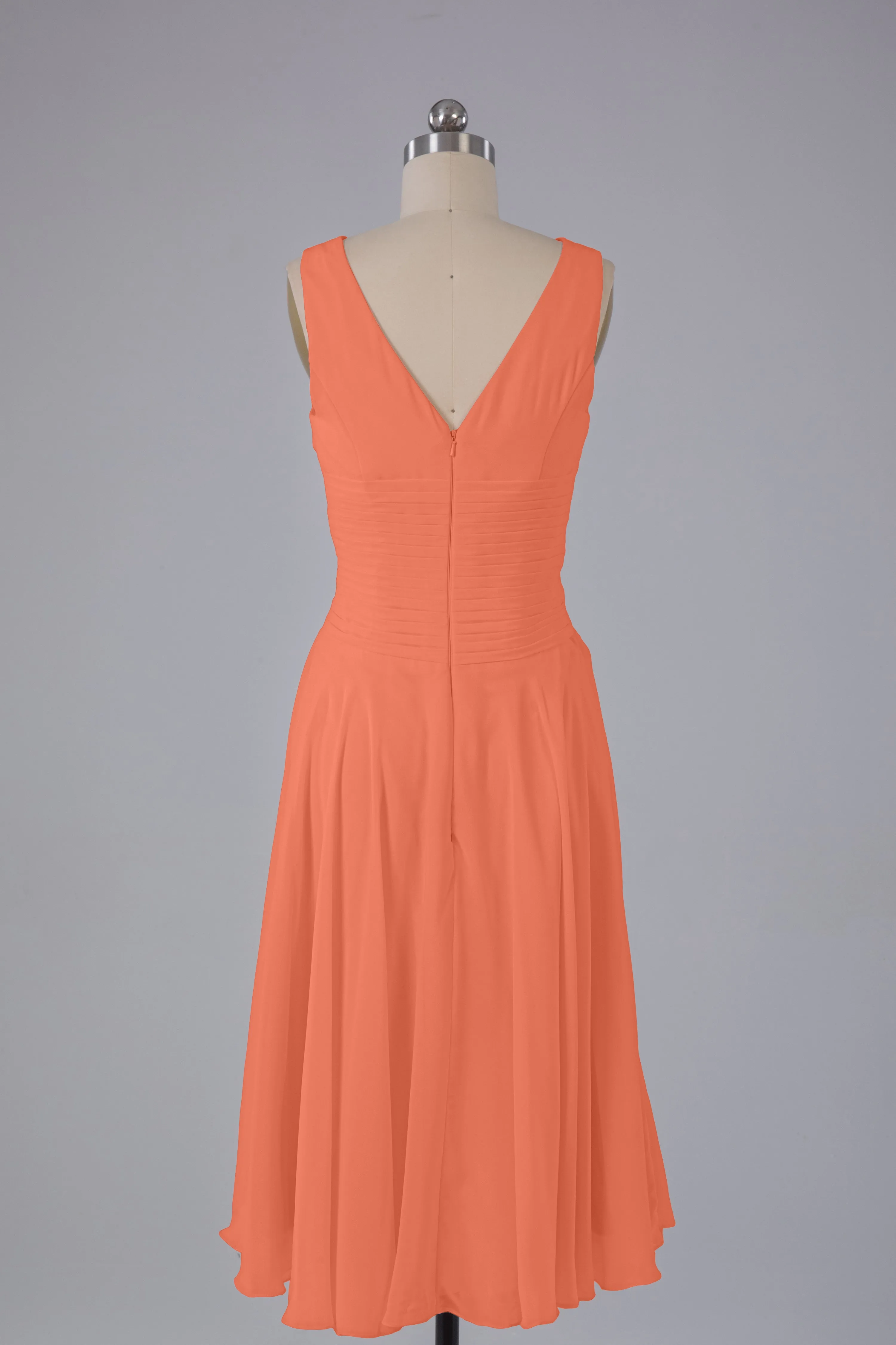 Simple V Neck Knee Length Bridesmaid Dresses with Pearls
