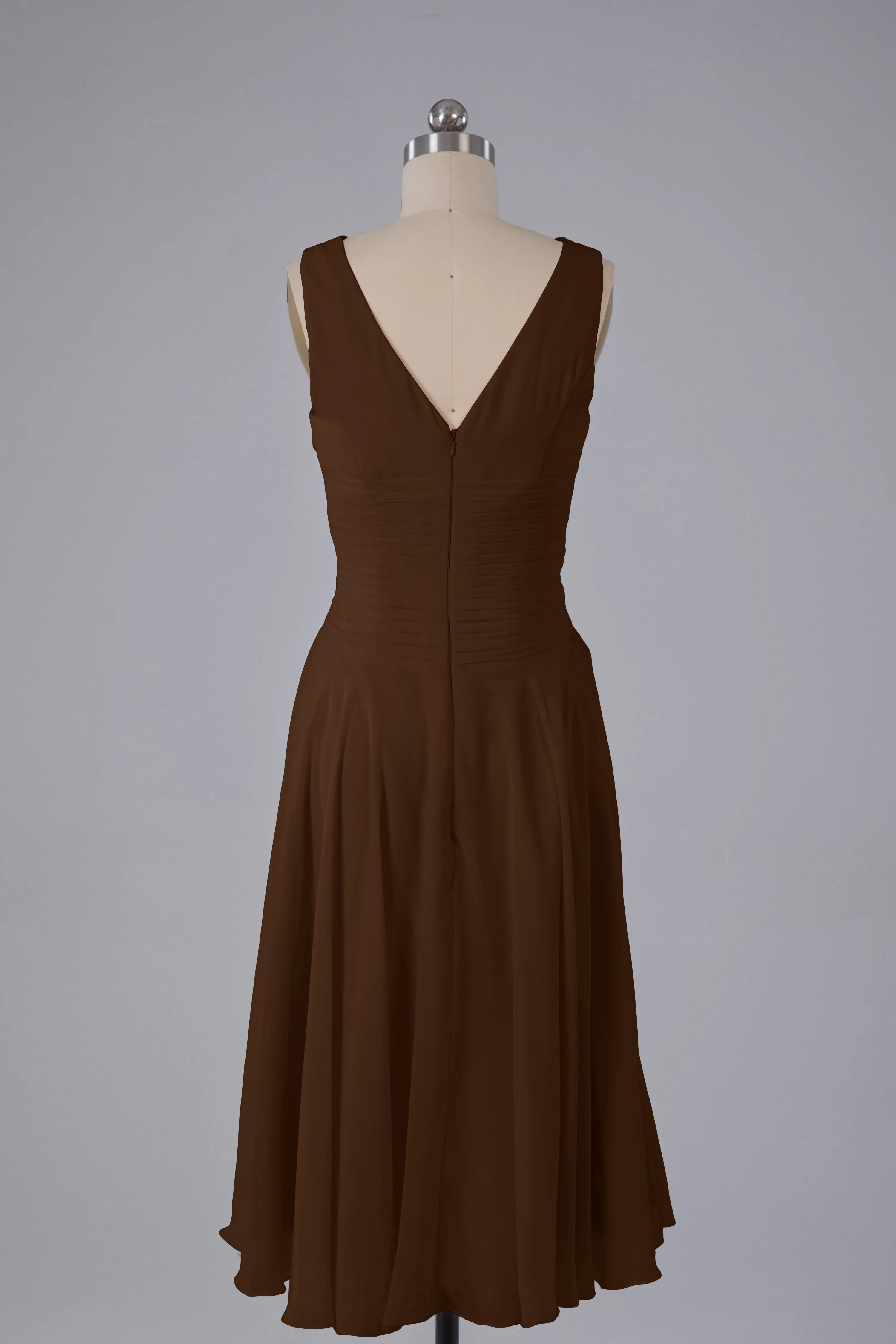 Simple V Neck Knee Length Bridesmaid Dresses with Pearls