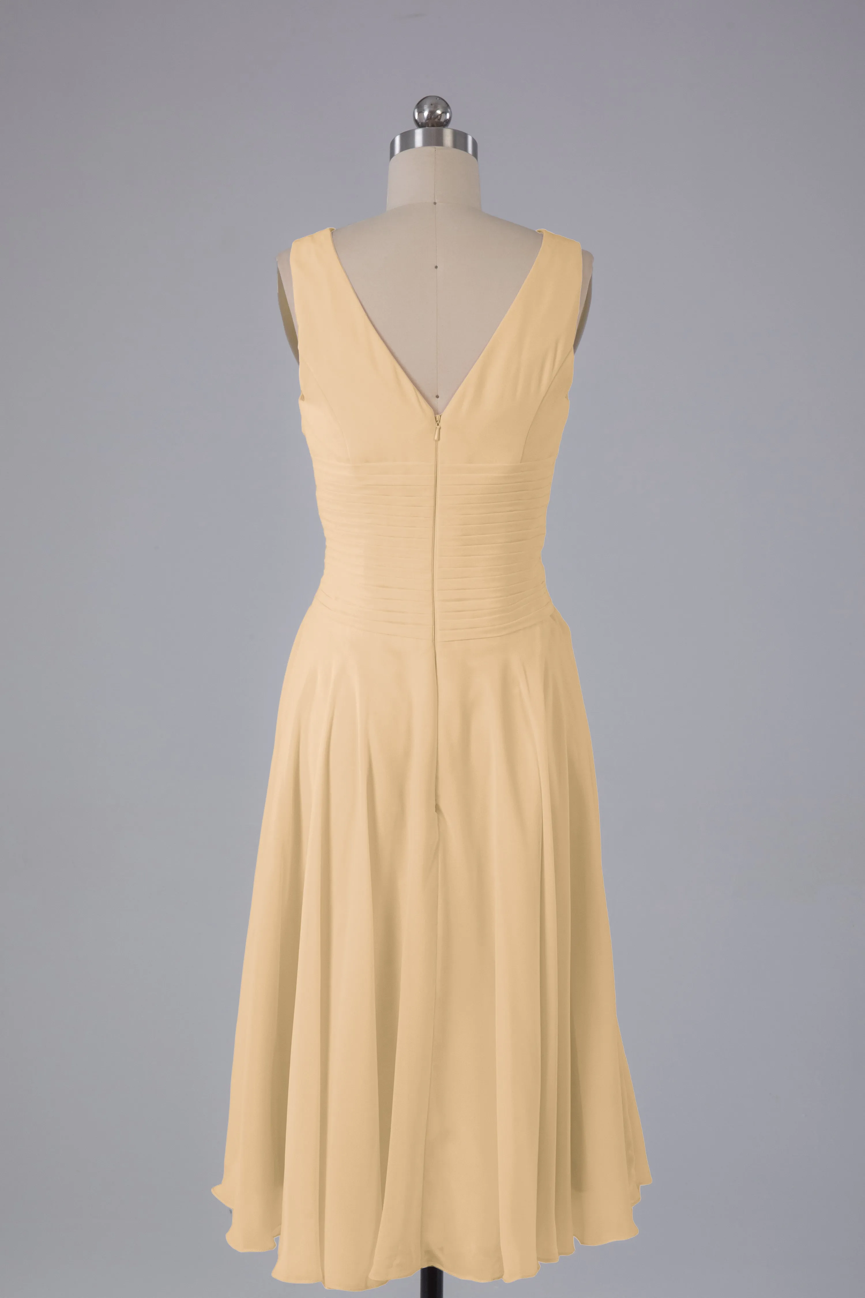 Simple V Neck Knee Length Bridesmaid Dresses with Pearls
