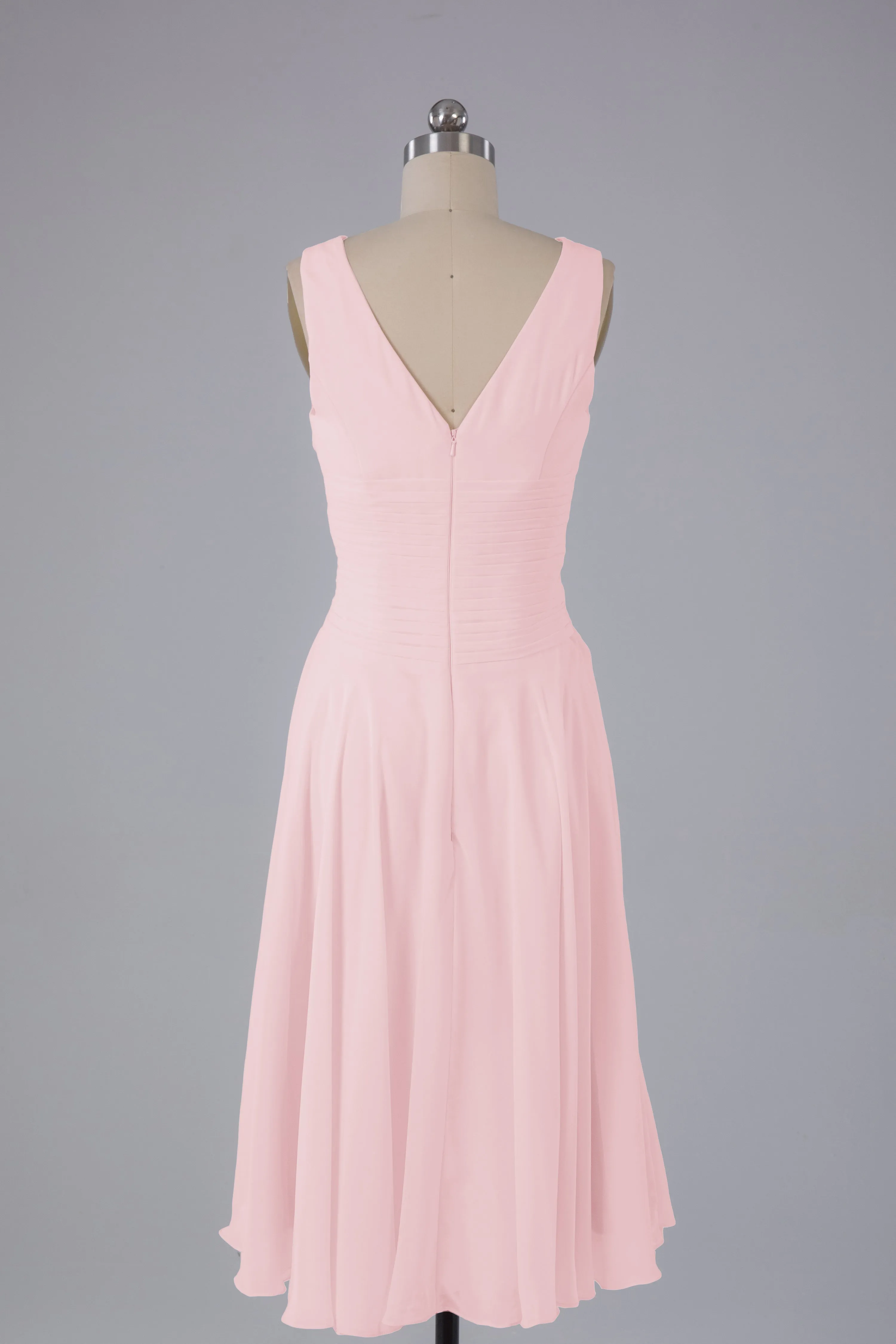 Simple V Neck Knee Length Bridesmaid Dresses with Pearls