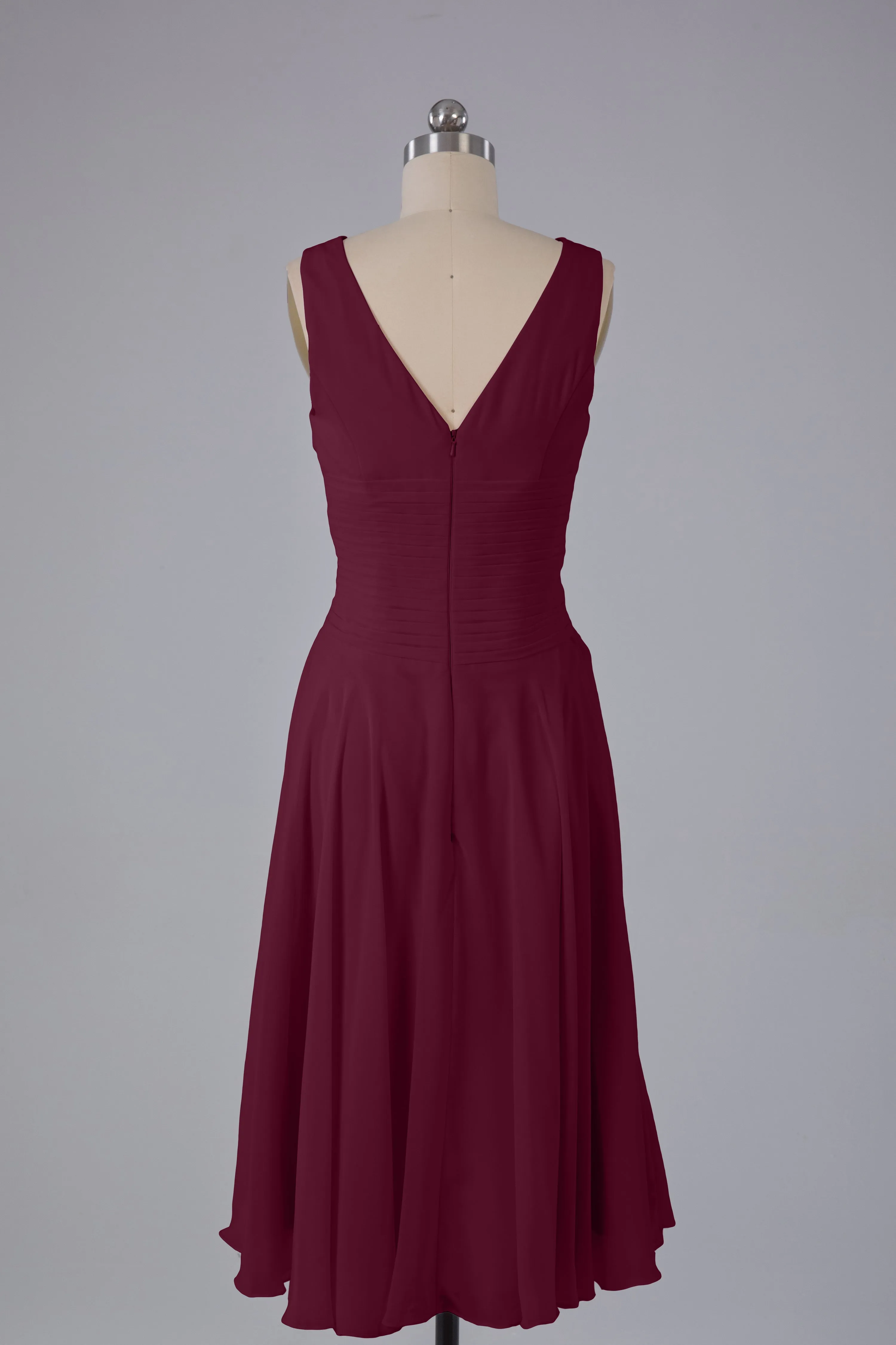 Simple V Neck Knee Length Bridesmaid Dresses with Pearls