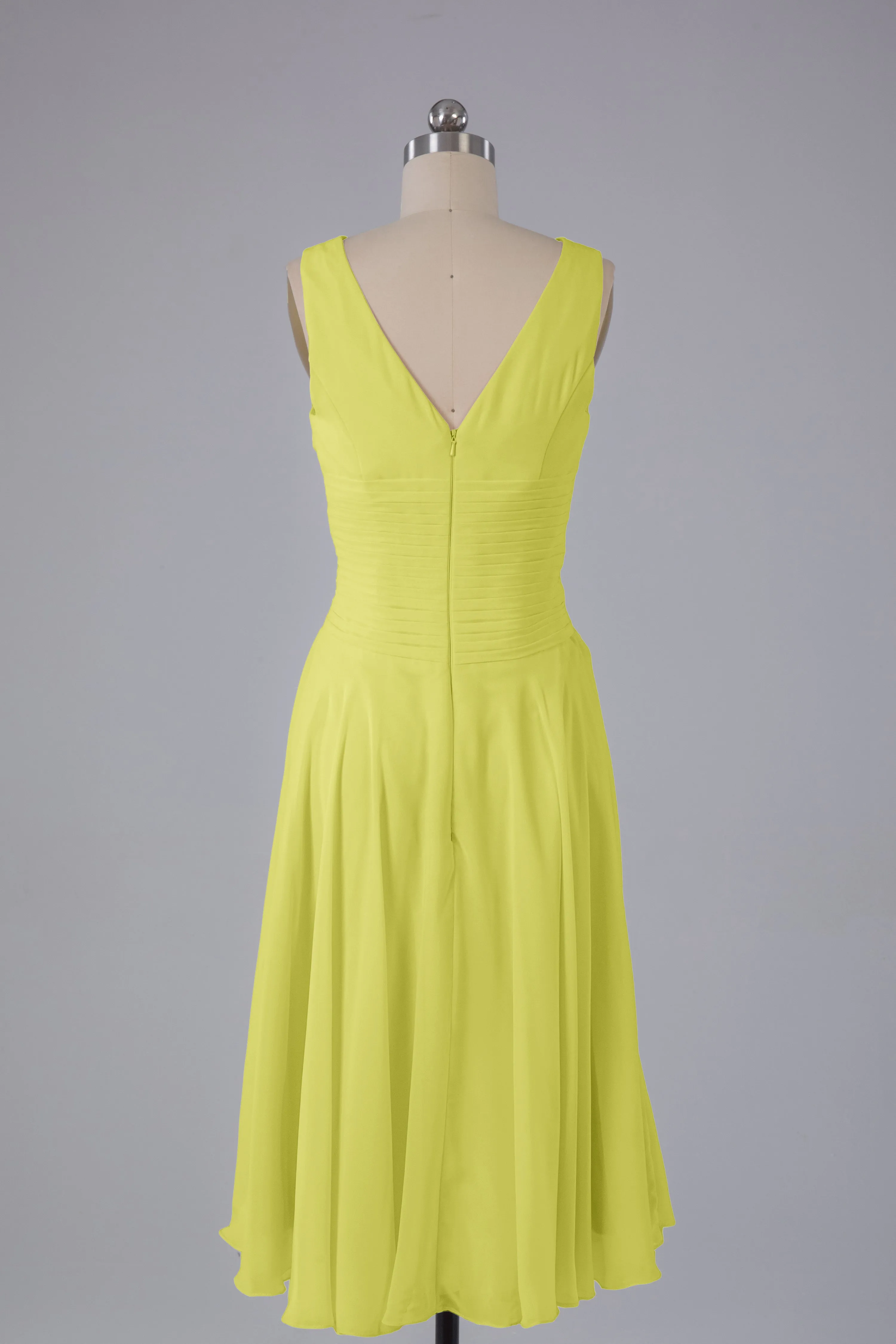 Simple V Neck Knee Length Bridesmaid Dresses with Pearls
