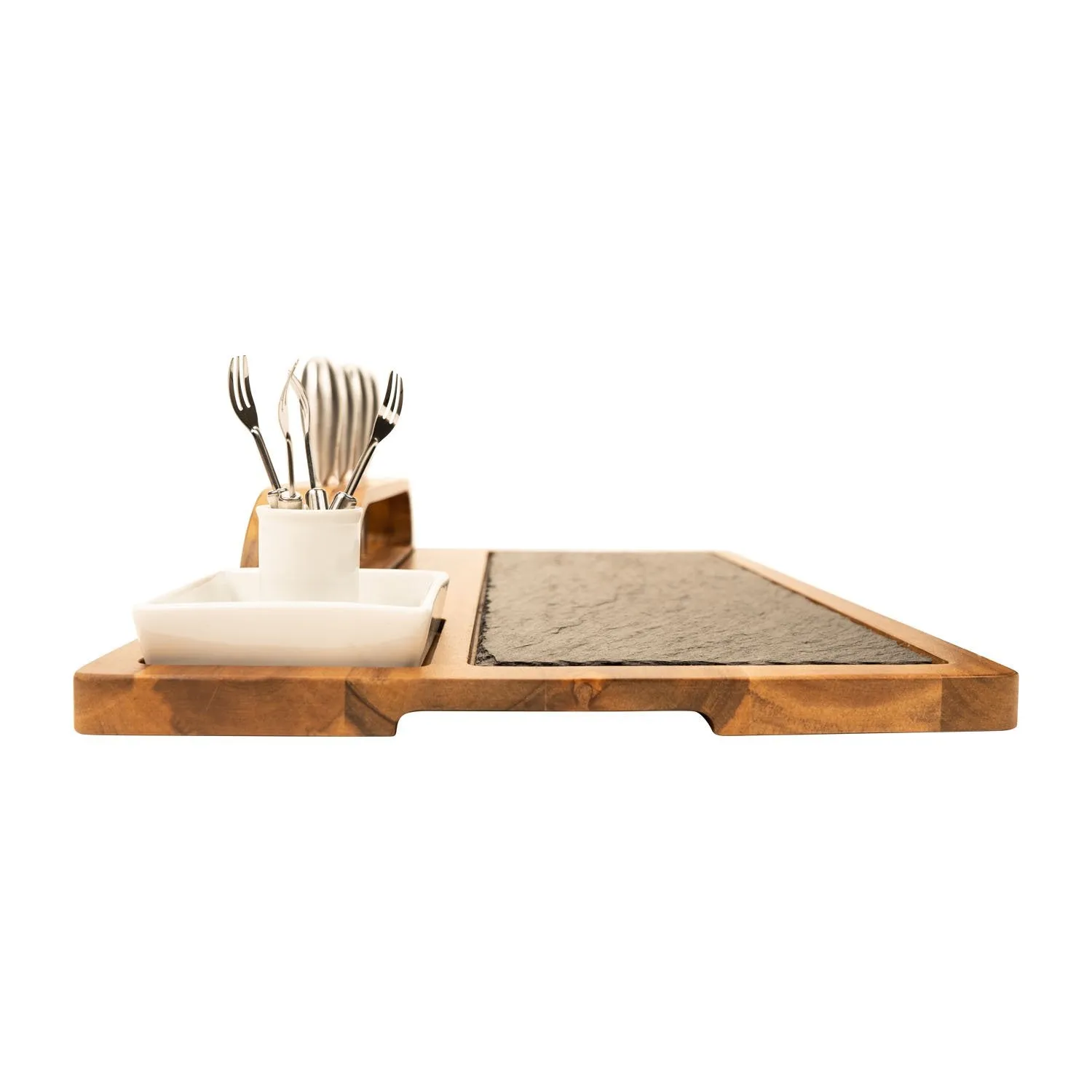 Slate Cheese Board, 12 Piece Charcuterie Set Includes 4 Stainless Steel Cheese Knives, Bigger Acacia Serving Tray with Slate Board, and Wood Tool Holder