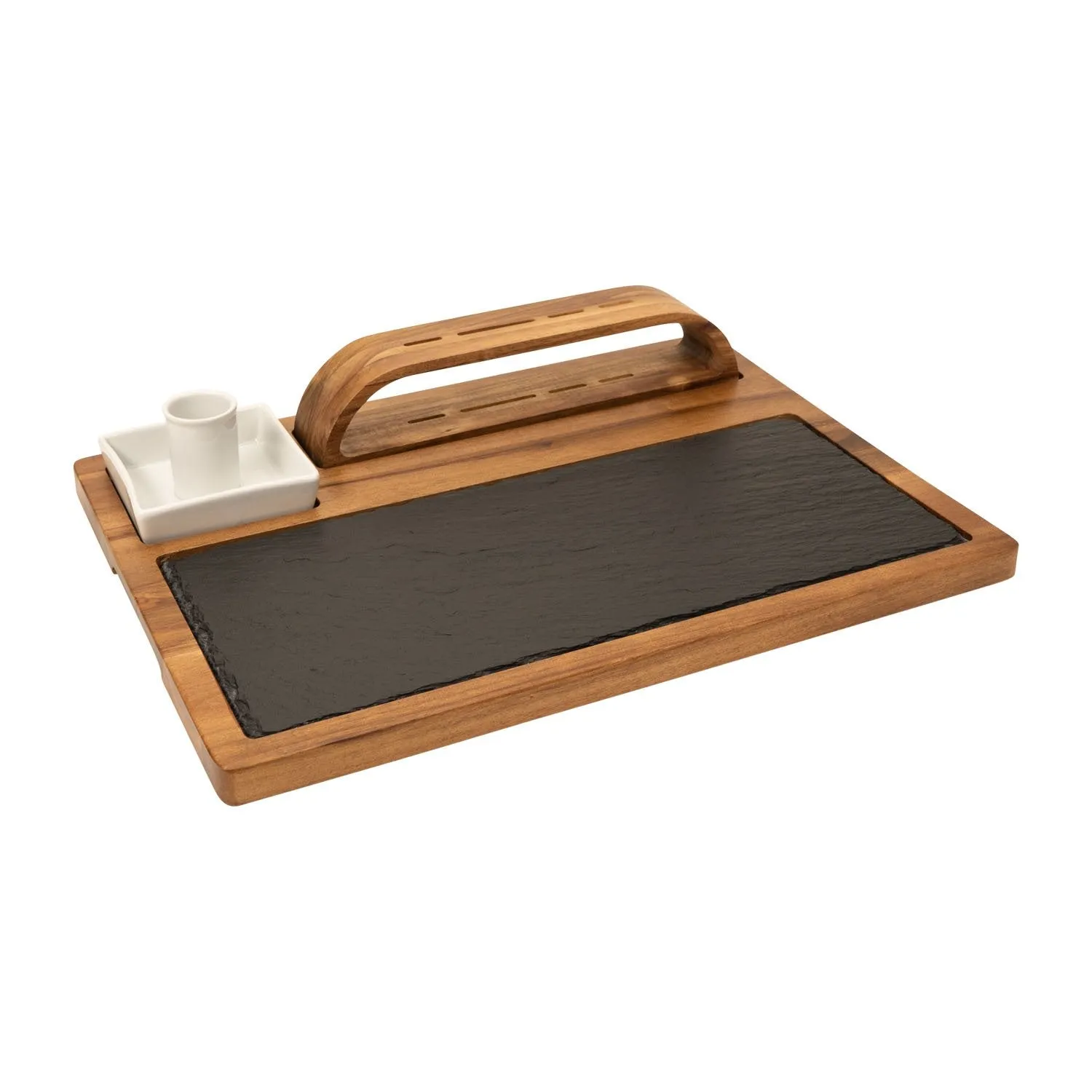 Slate Cheese Board, 12 Piece Charcuterie Set Includes 4 Stainless Steel Cheese Knives, Bigger Acacia Serving Tray with Slate Board, and Wood Tool Holder