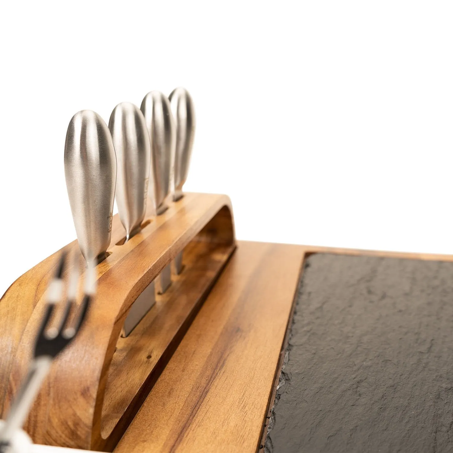 Slate Cheese Board, 12 Piece Charcuterie Set Includes 4 Stainless Steel Cheese Knives, Bigger Acacia Serving Tray with Slate Board, and Wood Tool Holder