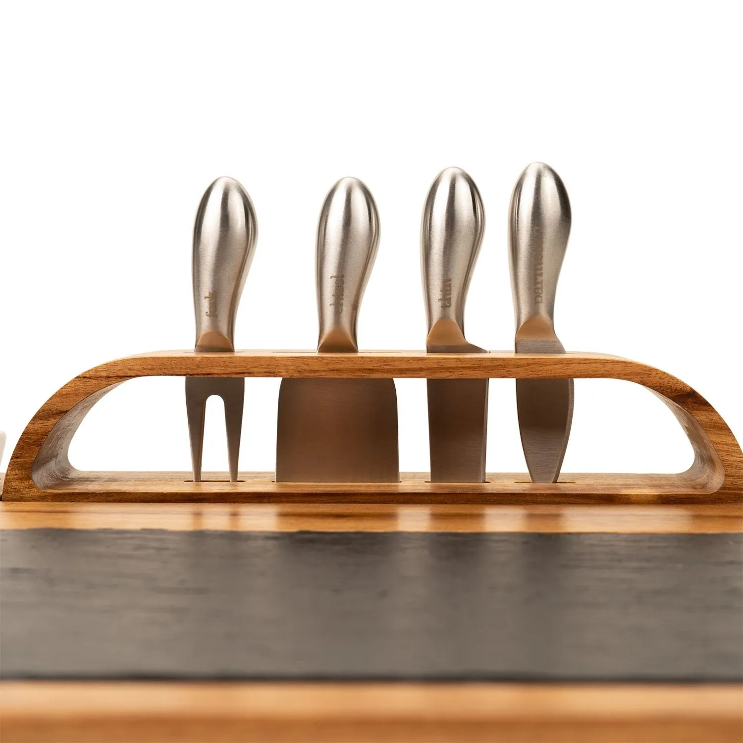 Slate Cheese Board, 12 Piece Charcuterie Set Includes 4 Stainless Steel Cheese Knives, Bigger Acacia Serving Tray with Slate Board, and Wood Tool Holder