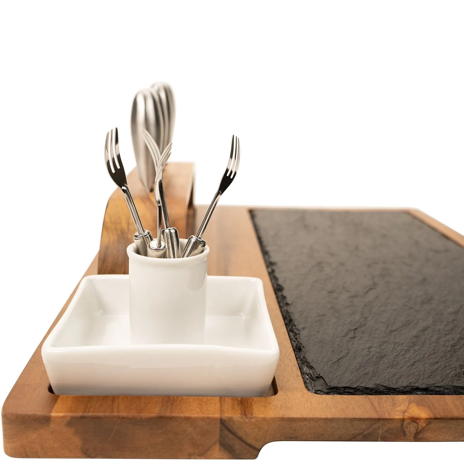 Slate Cheese Board, 12 Piece Charcuterie Set Includes 4 Stainless Steel Cheese Knives, Bigger Acacia Serving Tray with Slate Board, and Wood Tool Holder
