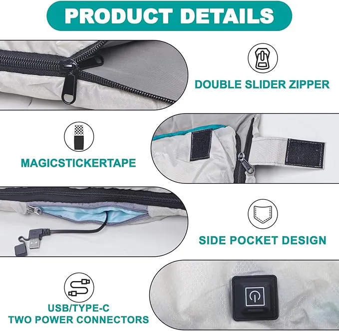 Sleeping Bag Cold Weather-Heating Sleeping Bag with 3 Heating Levels,Waterproof Lightweight Jointable Camping Sleeping Bag and Compression Sack for Camping Hiking Backpacking All Season