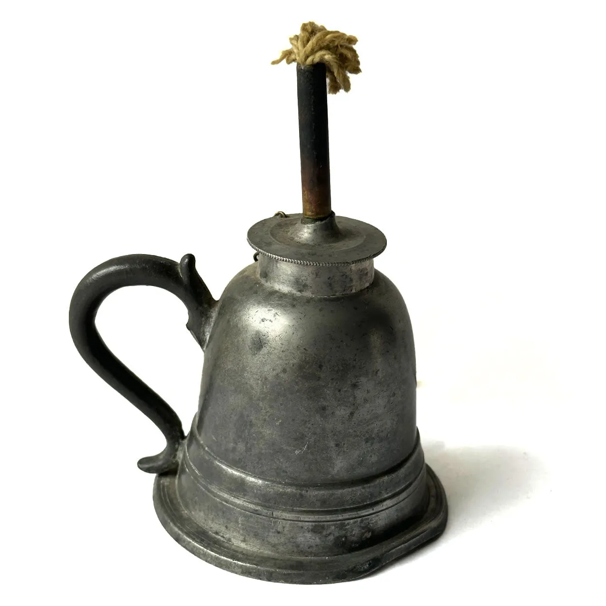 Small American Pewter Portable Whale Oil Finger Lamp