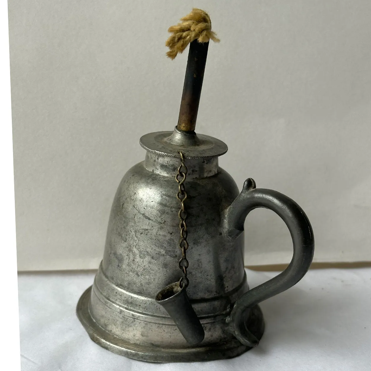Small American Pewter Portable Whale Oil Finger Lamp