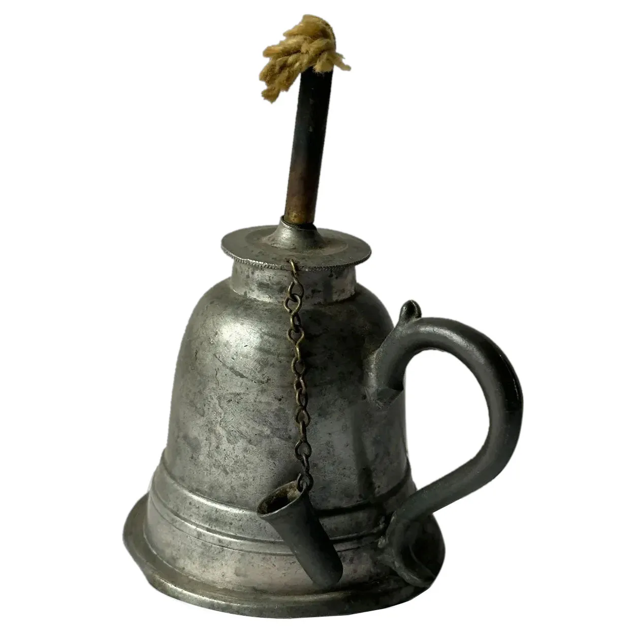 Small American Pewter Portable Whale Oil Finger Lamp