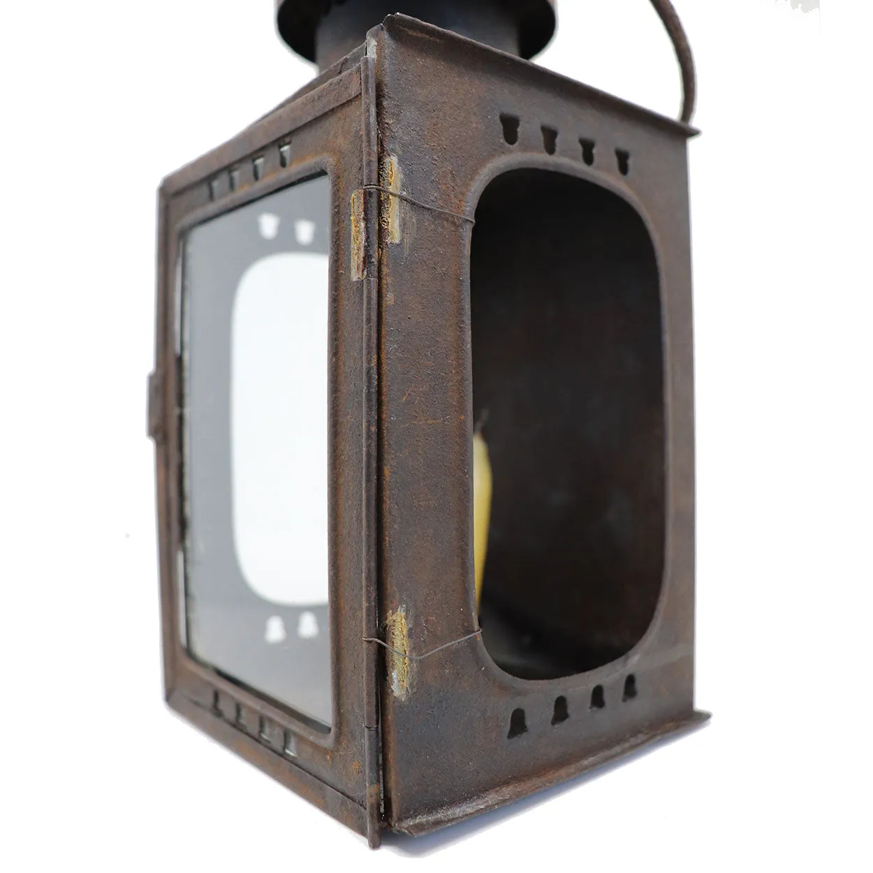 Small American Sheet-Iron and Glass Portable Candle Lantern