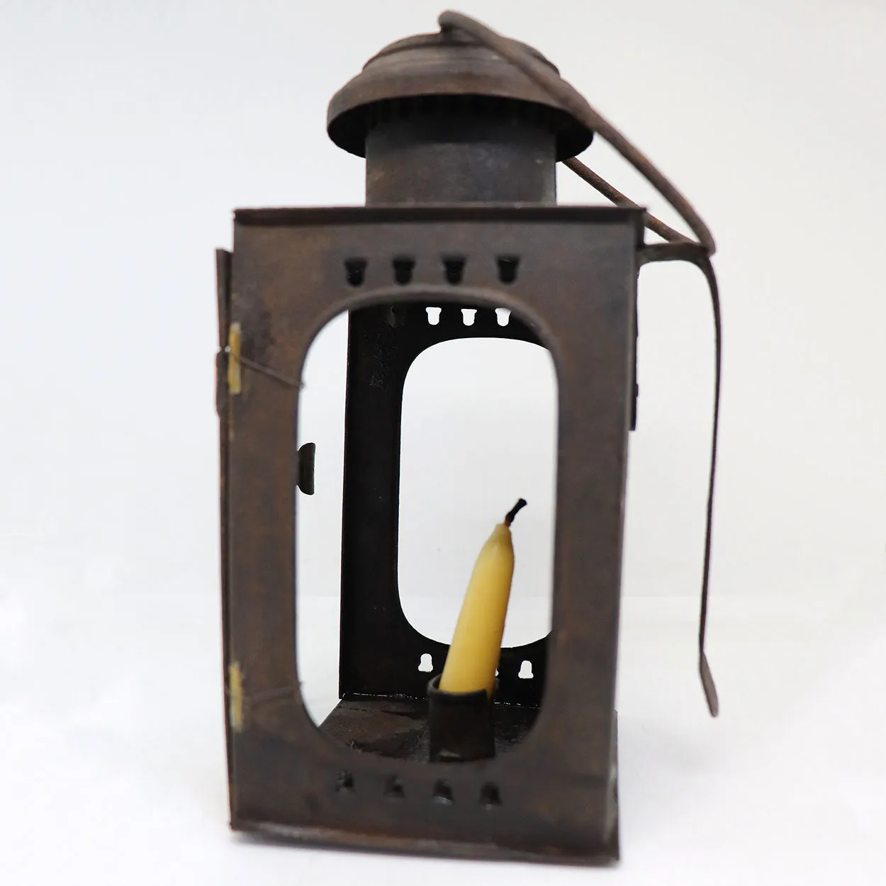 Small American Sheet-Iron and Glass Portable Candle Lantern