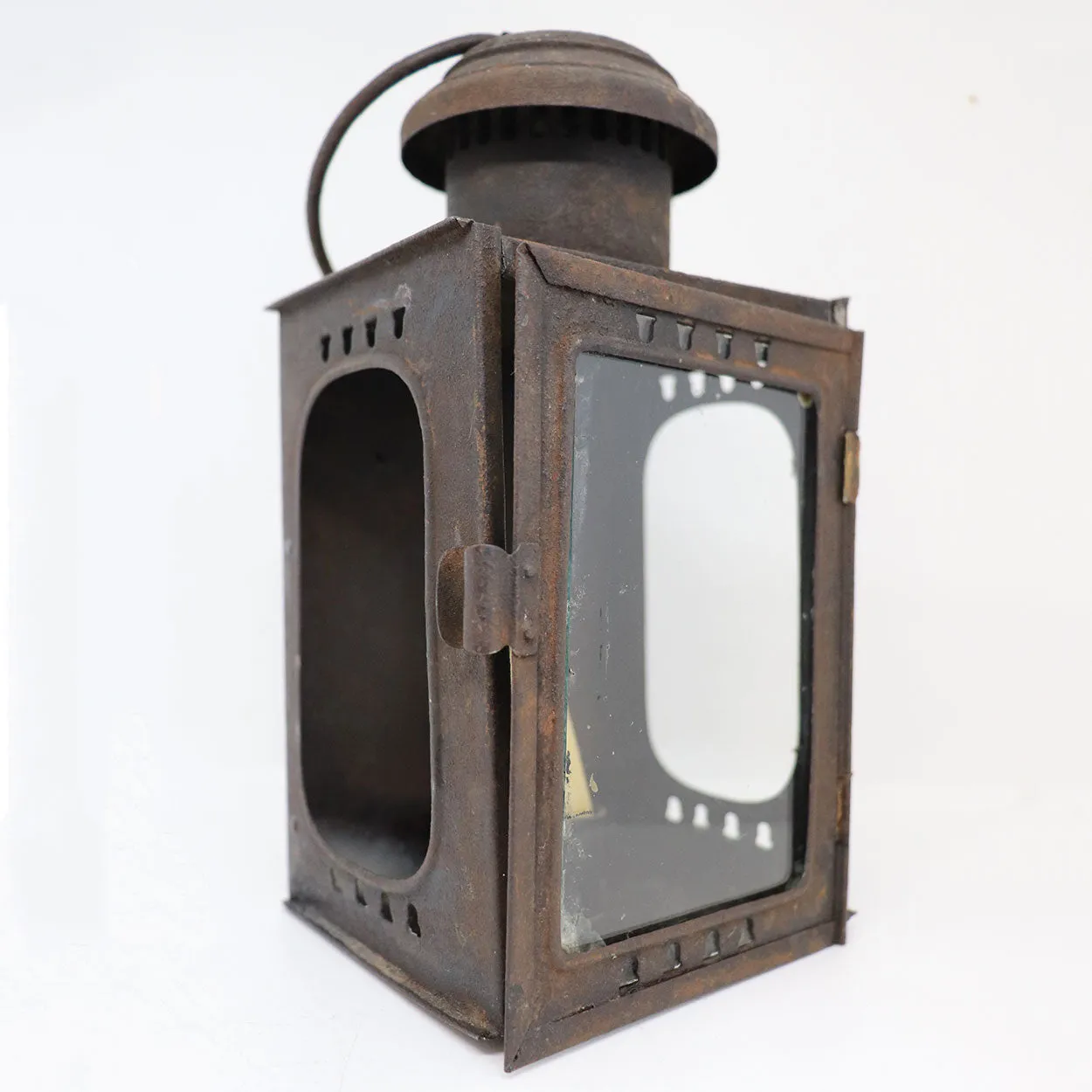 Small American Sheet-Iron and Glass Portable Candle Lantern