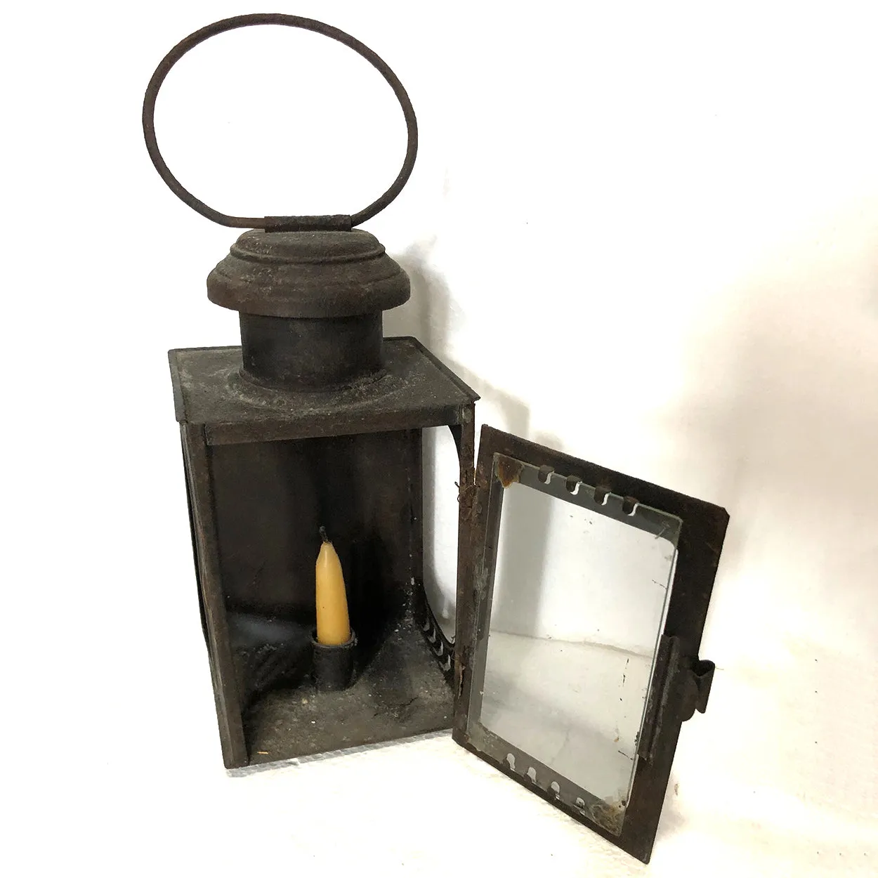 Small American Sheet-Iron and Glass Portable Candle Lantern