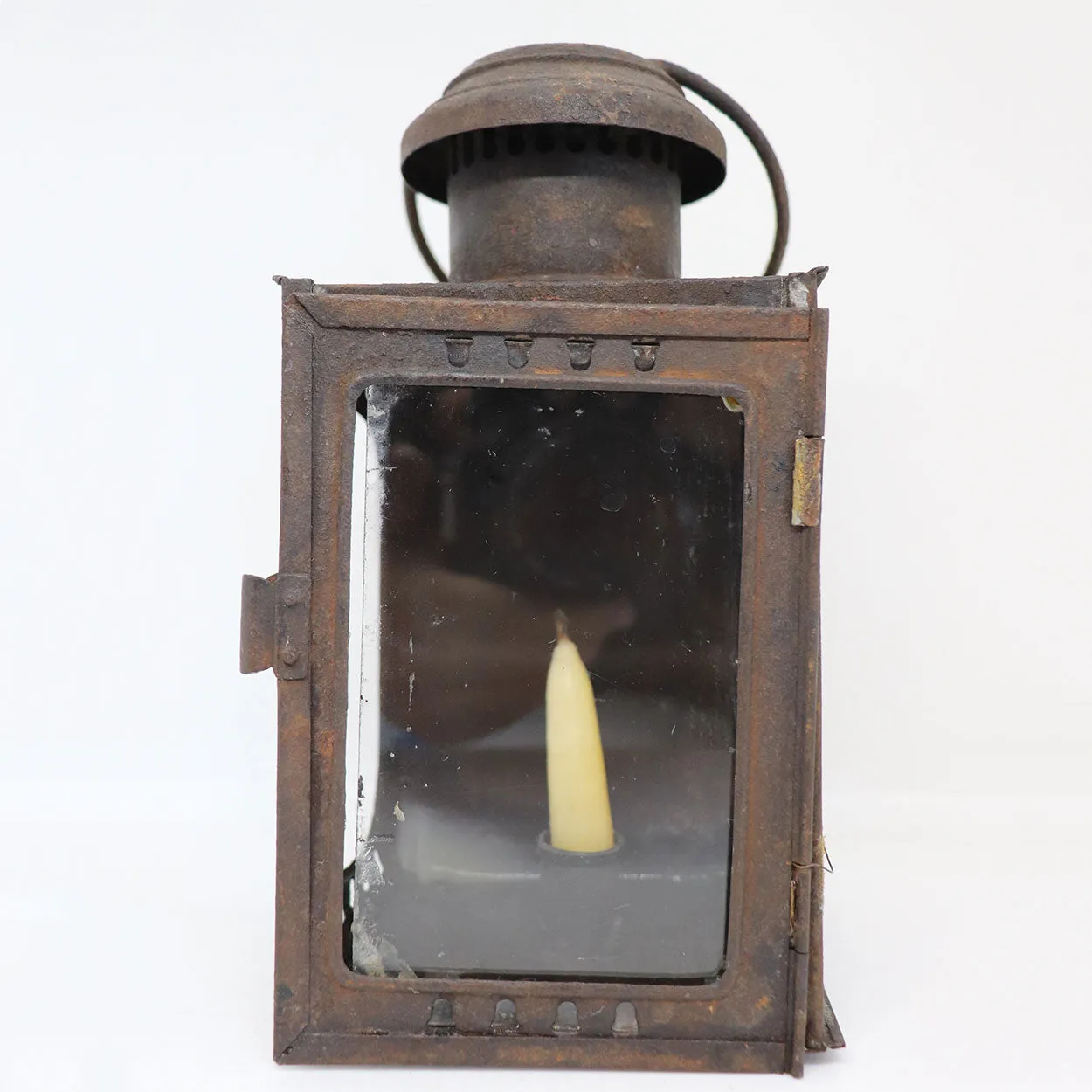 Small American Sheet-Iron and Glass Portable Candle Lantern