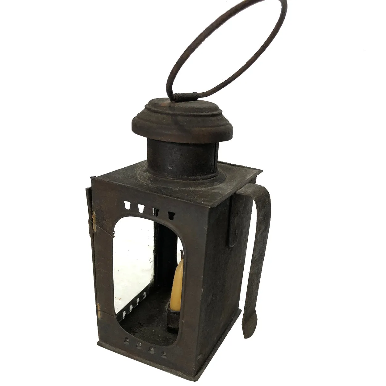 Small American Sheet-Iron and Glass Portable Candle Lantern