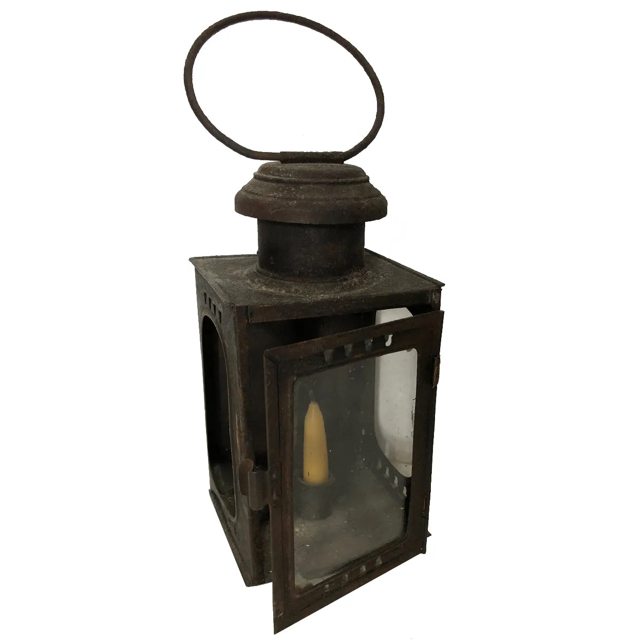 Small American Sheet-Iron and Glass Portable Candle Lantern