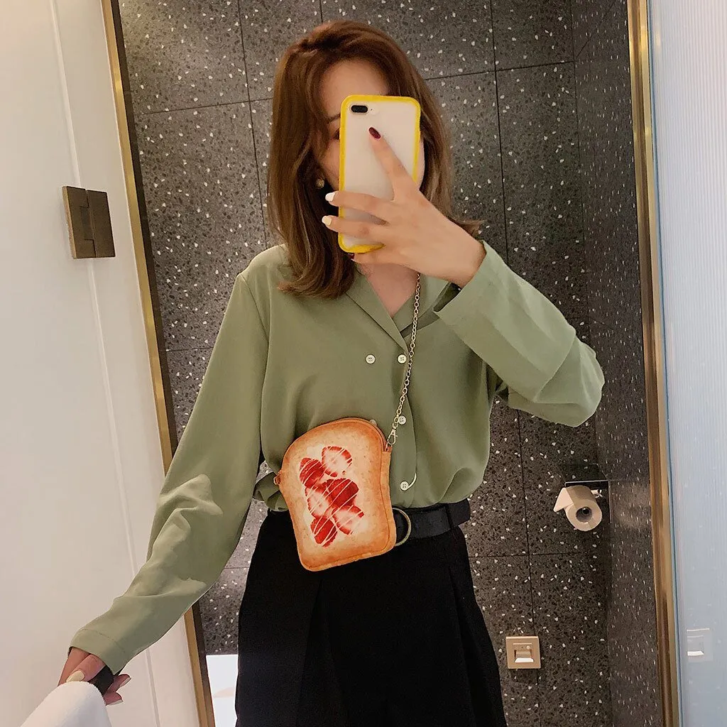 Small Bread Pattern Crossbody Bag with Chain Strap