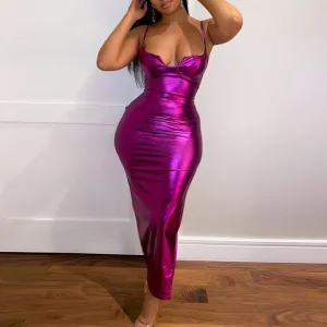 Solid Backless Spaghetti Strap Slit Dress