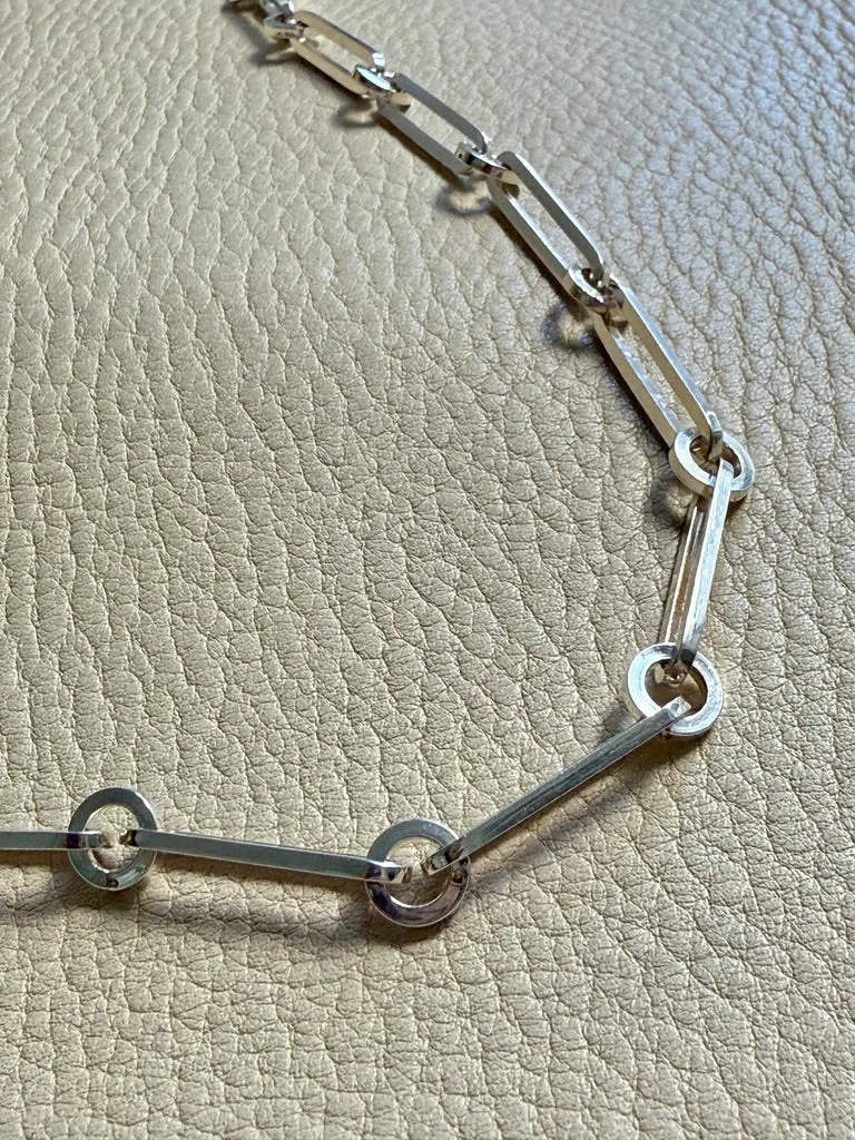 SPECIAL 1975 Sterling Silver Alternating Long and Round Link Chain Necklace - 31 inch length