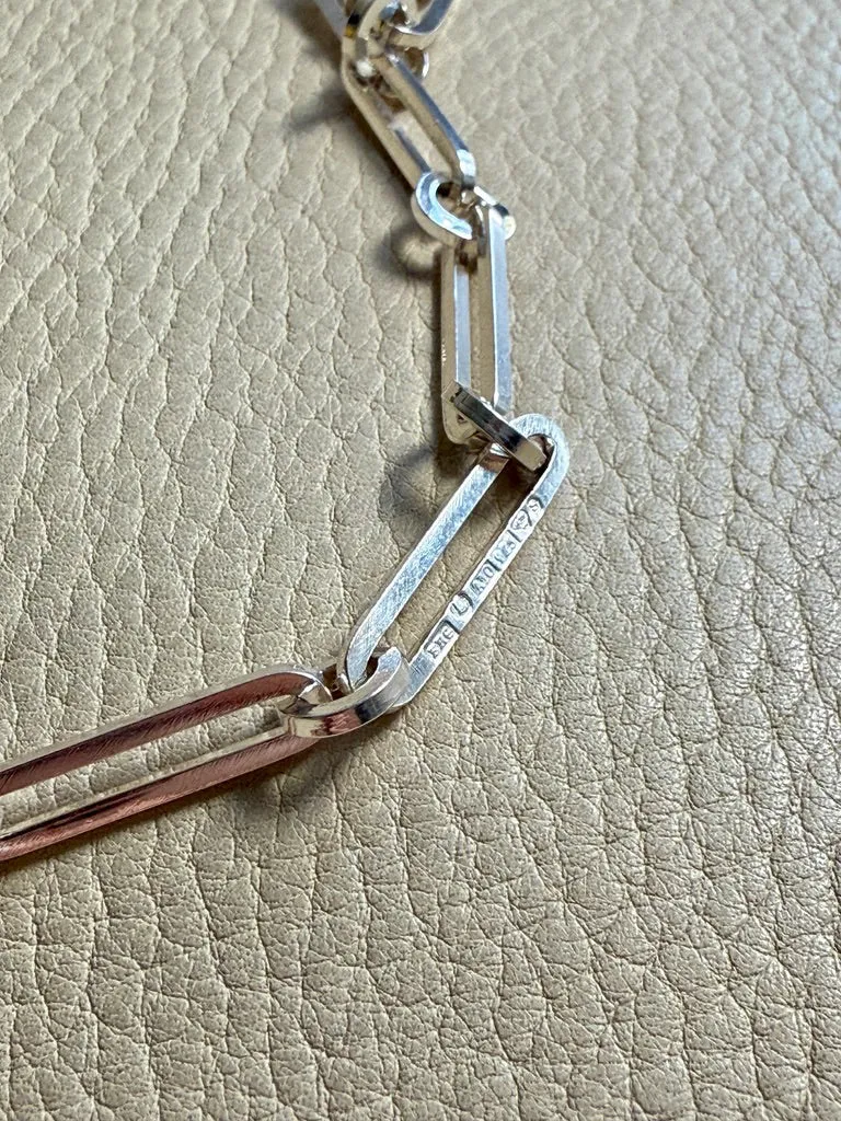 SPECIAL 1975 Sterling Silver Alternating Long and Round Link Chain Necklace - 31 inch length