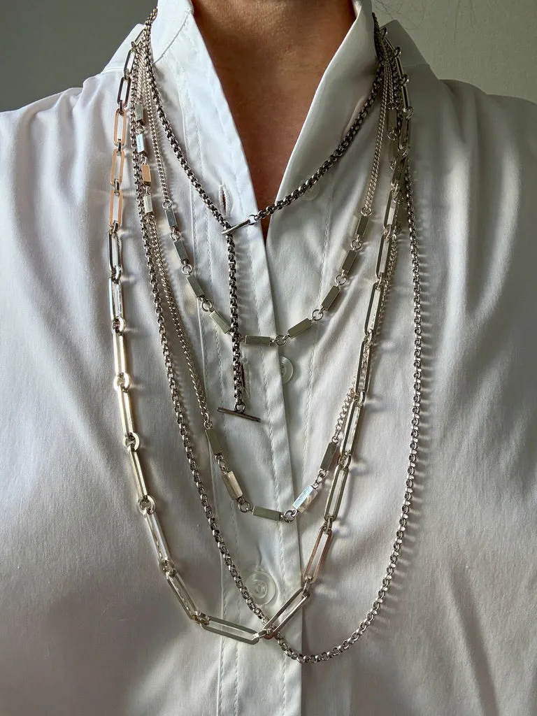 SPECIAL 1975 Sterling Silver Alternating Long and Round Link Chain Necklace - 31 inch length