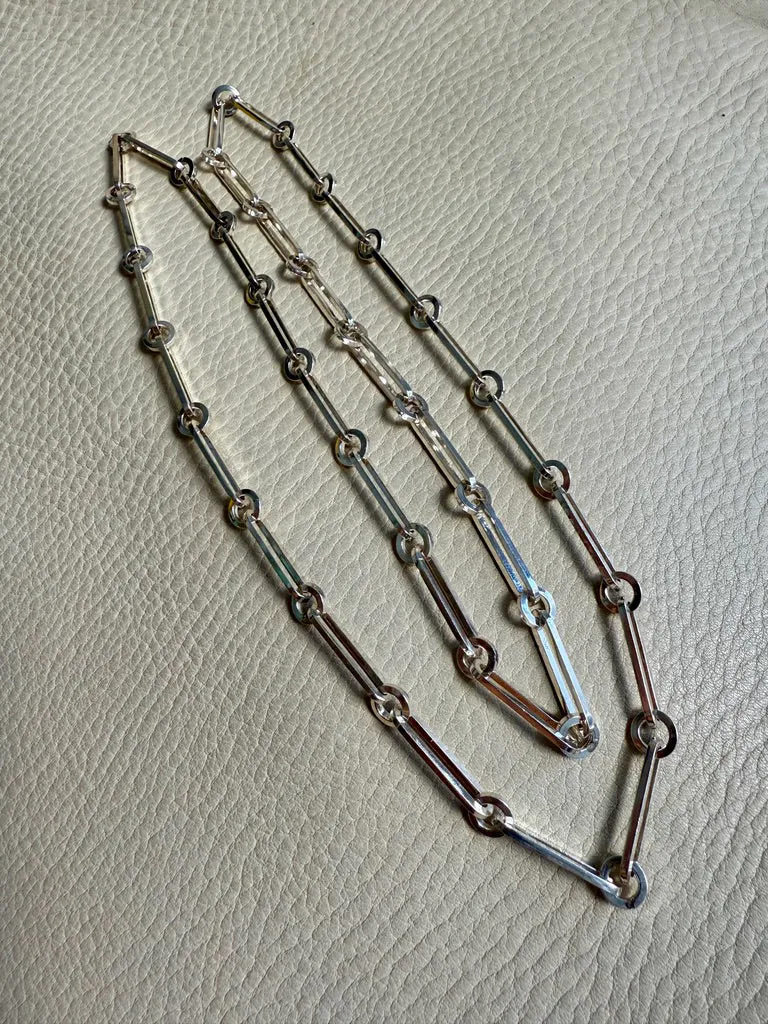 SPECIAL 1975 Sterling Silver Alternating Long and Round Link Chain Necklace - 31 inch length