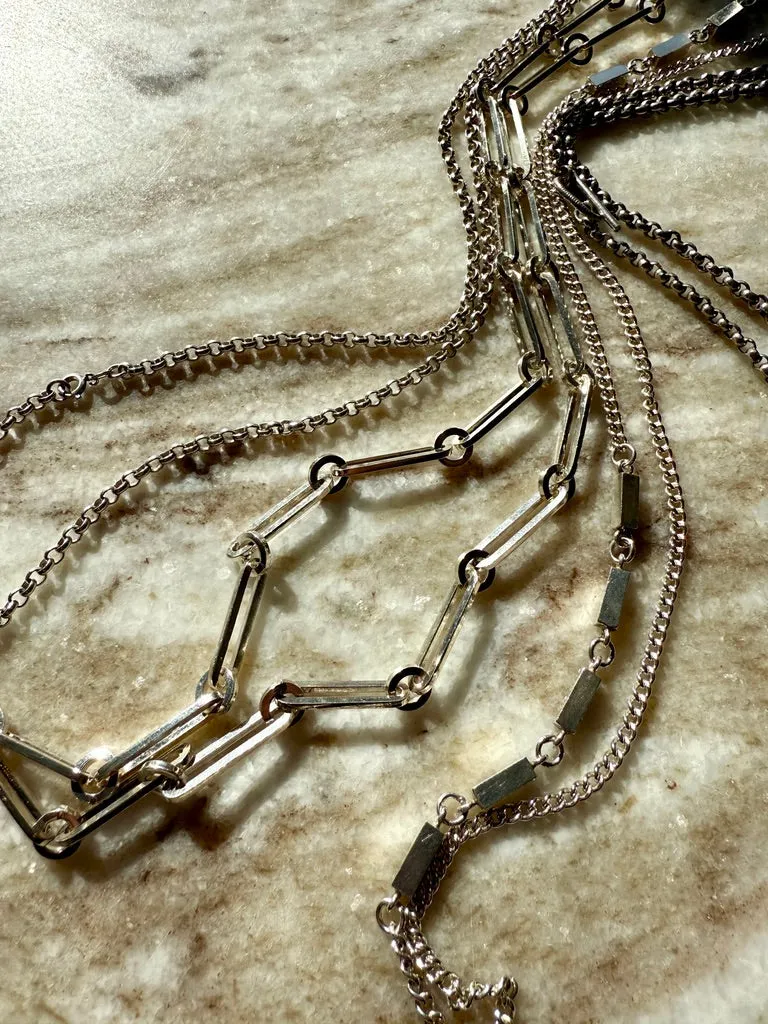 SPECIAL 1975 Sterling Silver Alternating Long and Round Link Chain Necklace - 31 inch length