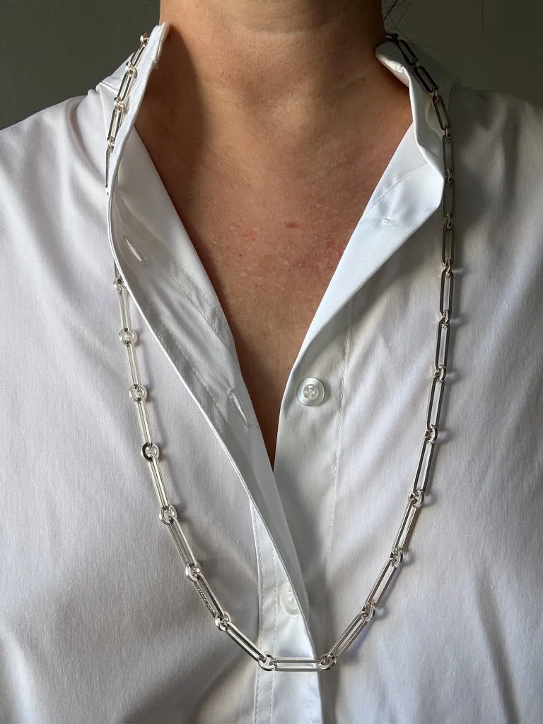 SPECIAL 1975 Sterling Silver Alternating Long and Round Link Chain Necklace - 31 inch length