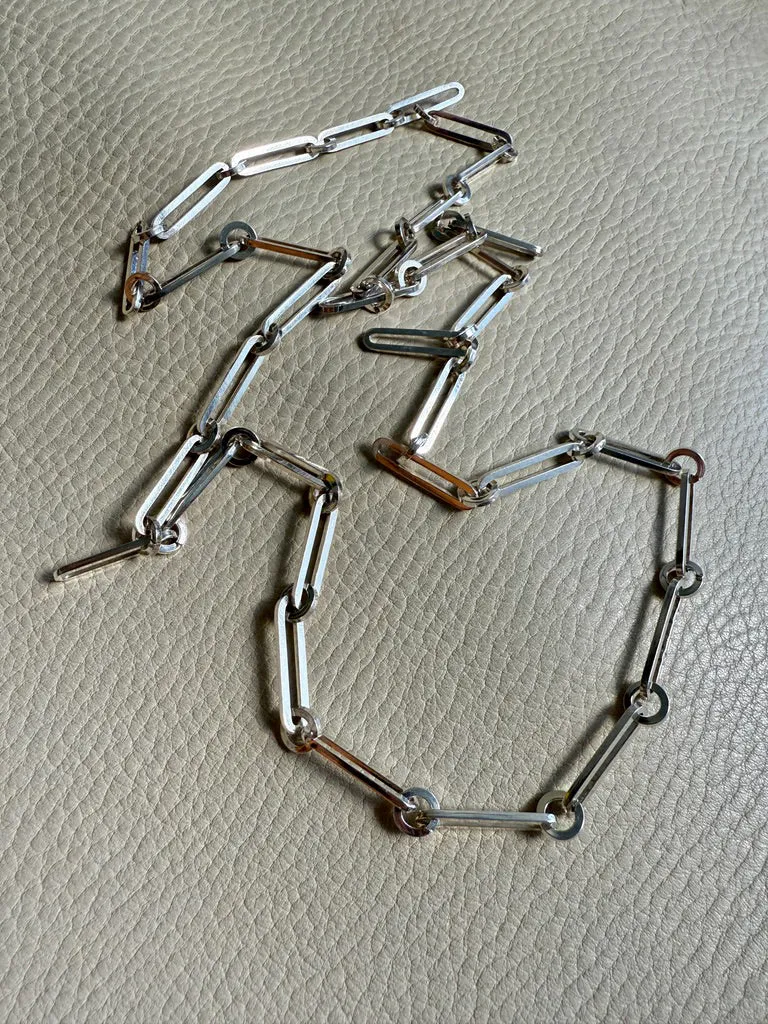 SPECIAL 1975 Sterling Silver Alternating Long and Round Link Chain Necklace - 31 inch length