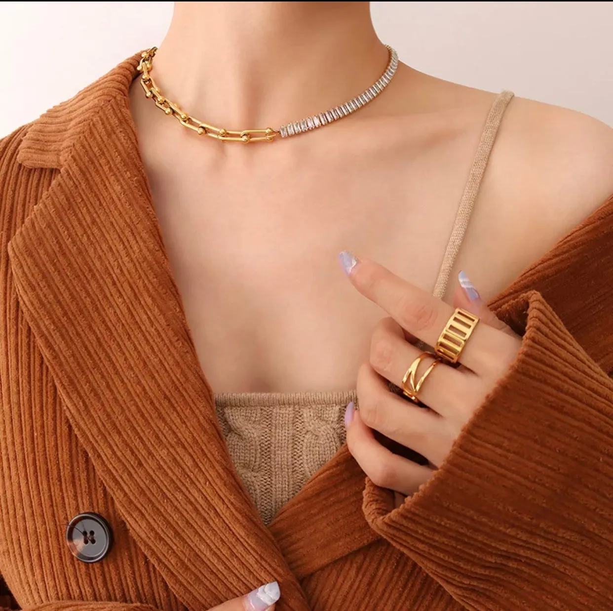 Stainless Steel Tiffany Style Links and Baguette Zircon Necklace | Erika Williner Designs