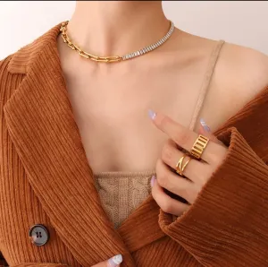 Stainless Steel Tiffany Style Links and Baguette Zircon Necklace | Erika Williner Designs