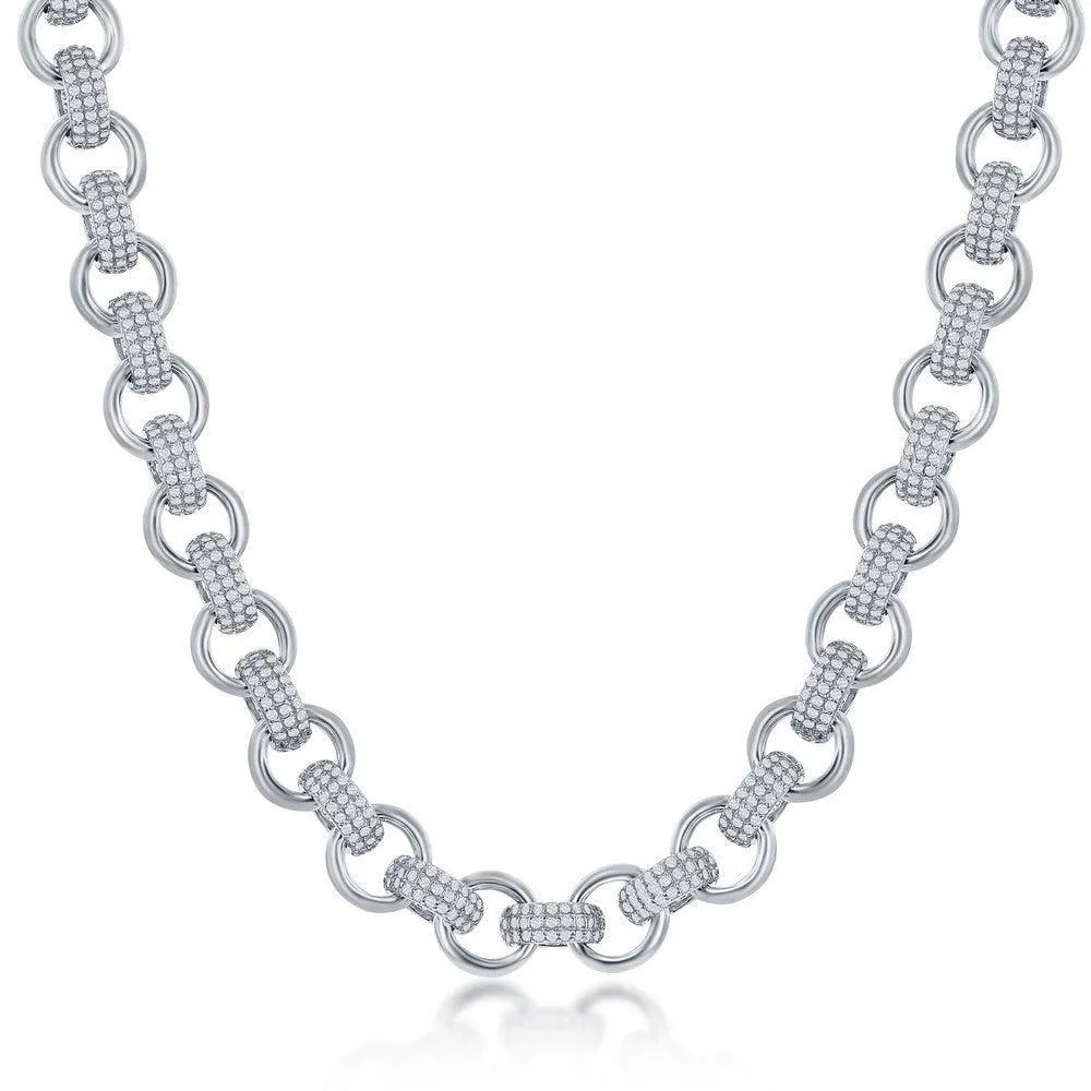 Sterling Silver Micro Pave CZ Linked Necklace