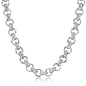 Sterling Silver Micro Pave CZ Linked Necklace