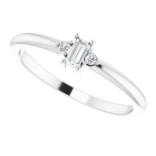 Stright Bagutte Diamond Lab-Grown Diamond Accent Stackable Ring