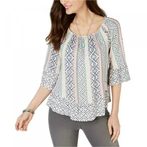 Style & Co. Women's Petite Geo Convertible Ruffle Hem Blouse