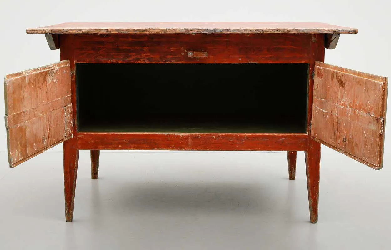 Swedish Gustavian Style Painted Pine Kitchen Work Table and Cupboard