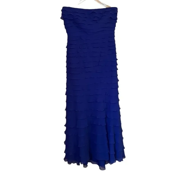 TADASHI‎ Strapless Tiered Ruffle Silk Maxi Dress Sz 10