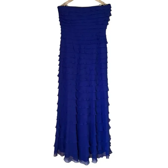 TADASHI‎ Strapless Tiered Ruffle Silk Maxi Dress Sz 10