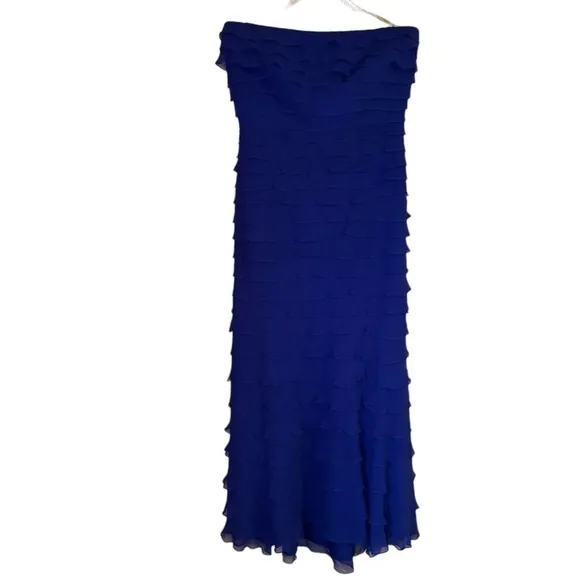TADASHI‎ Strapless Tiered Ruffle Silk Maxi Dress Sz 10