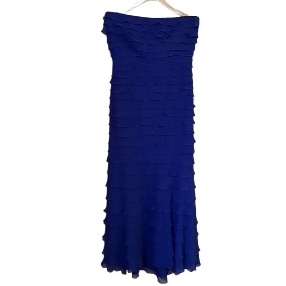 TADASHI‎ Strapless Tiered Ruffle Silk Maxi Dress Sz 10