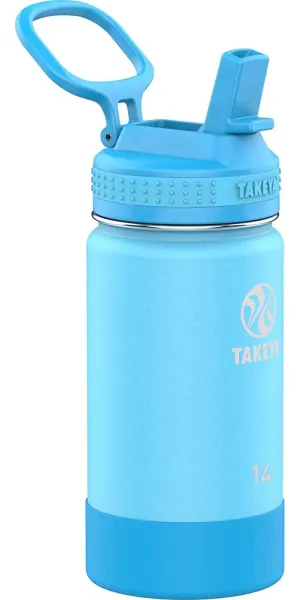 Takeya Active Kids Insulated Bottle with Straw Lid, 14 Ounce, Atlantic/Sail Blue